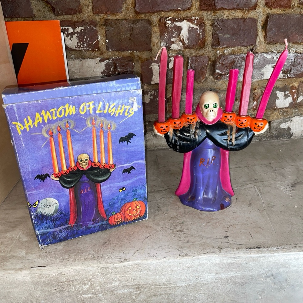 Vintage Russ Phantom of Lights Halloween Candelabra Candle Holder #1059 Orig Box